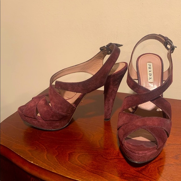 PRADA Suede Platform Peep Toe Sandals - Picture 4 of 7